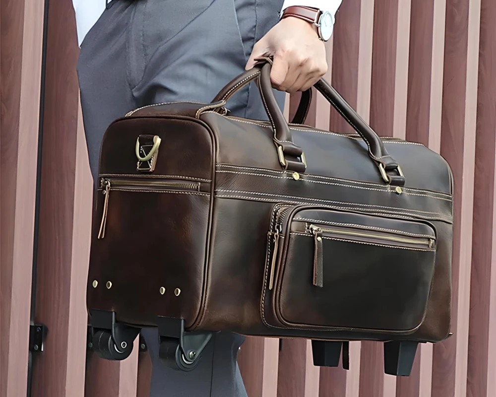 mens leather duffel carry on