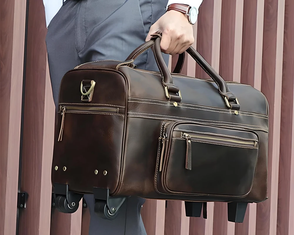 leather carry on luggage bag